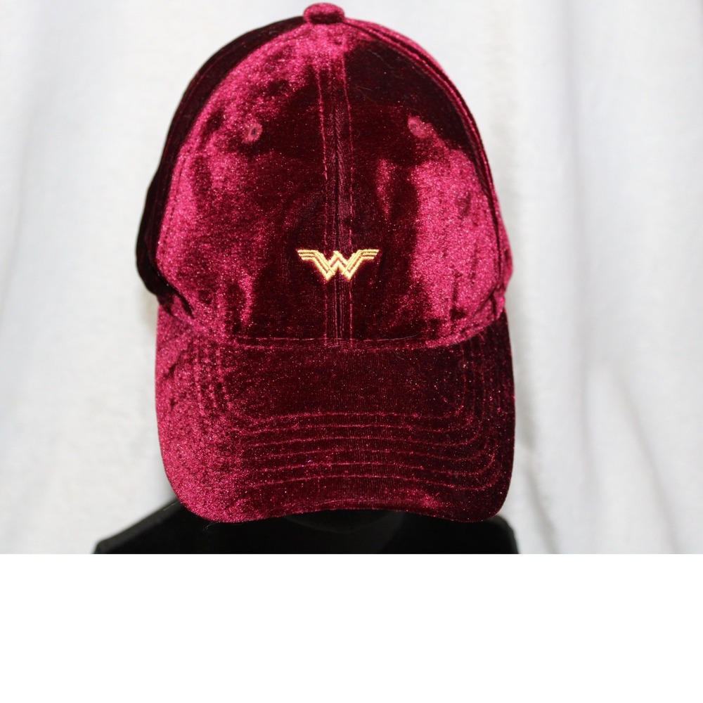 Shoe Palace Justice League Wonder Woman Velvet Baseball Cap Burgundy Gold Logo